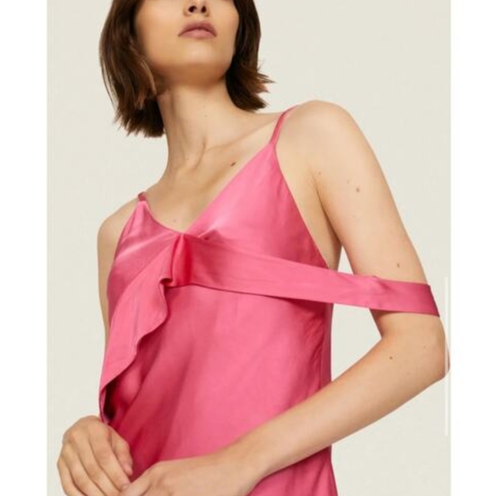 Helmut Lang Satin Cami Slip Top in Barbie Hot Pink